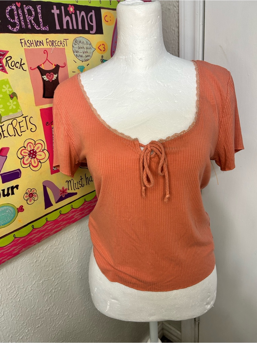 Belle Du Jour Scoop Neck Tie-Front Crop Top in Burnt Coral